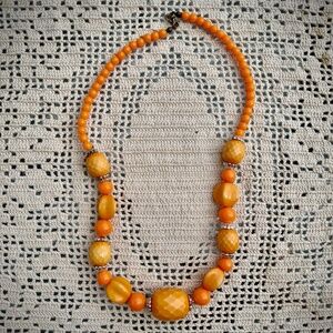 Vintage Chunky Orange & Yellow Beaded Necklace